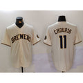 Milwaukee Brewers #11 Jackson Chourio Cream FEDASGOGE Stitched Cool Base Jersey 2