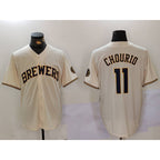 Milwaukee Brewers #11 Jackson Chourio Cream FEDASGOGE Stitched Cool Base Jersey 2