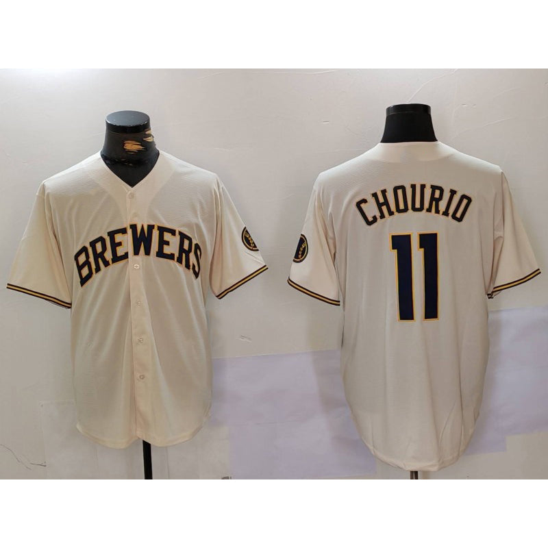 Milwaukee Brewers #11 Jackson Chourio Cream FEDASGOGE Stitched Cool Base Jersey 2