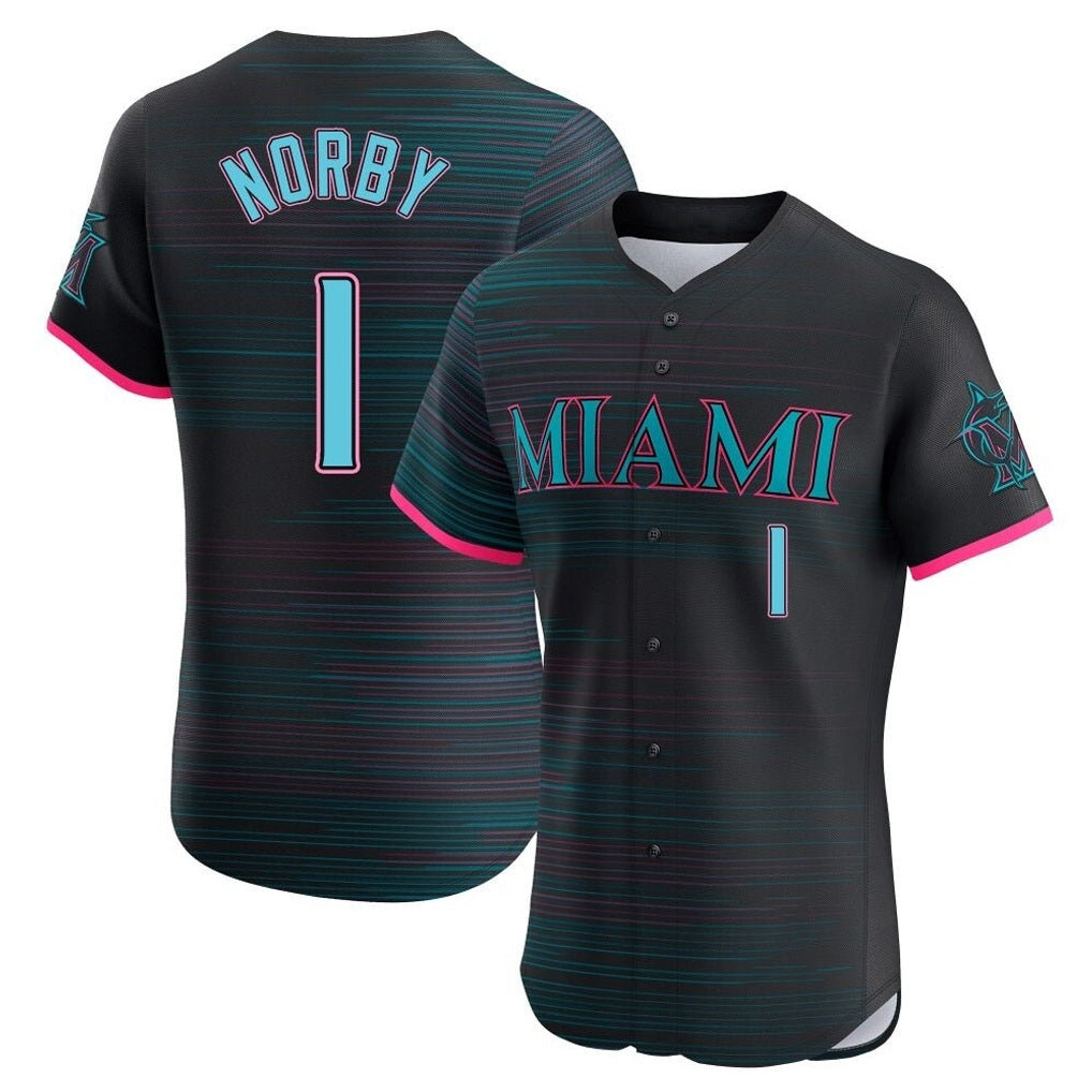 Miami Marlins #1 Connor Norby Player Black FEDASGOGE City Connect Home Limited Elite Stitched Jerseys