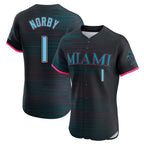 Miami Marlins #1 Connor Norby Player Black FEDASGOGE City Connect Home Limited Elite Stitched Jerseys
