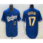Los Angeles Dodgers #17 Shohei Ohtani Number Blue Gold FEDASGOGE Stitched Cool Base Jersey 2