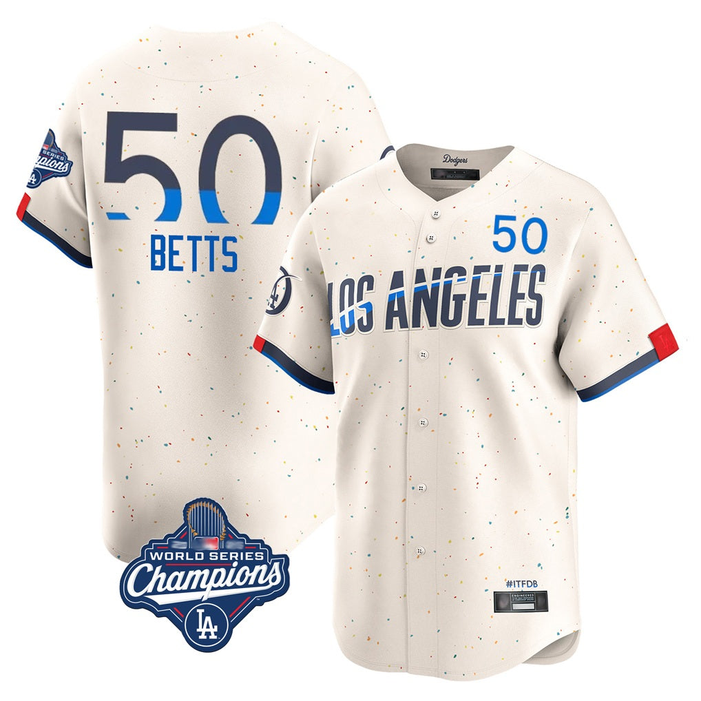 Los Angeles Dodgers #50 Mookie Betts Player Cream FEDASGOGE World Series Meet City Connect Limited Home Stitched Jerseys