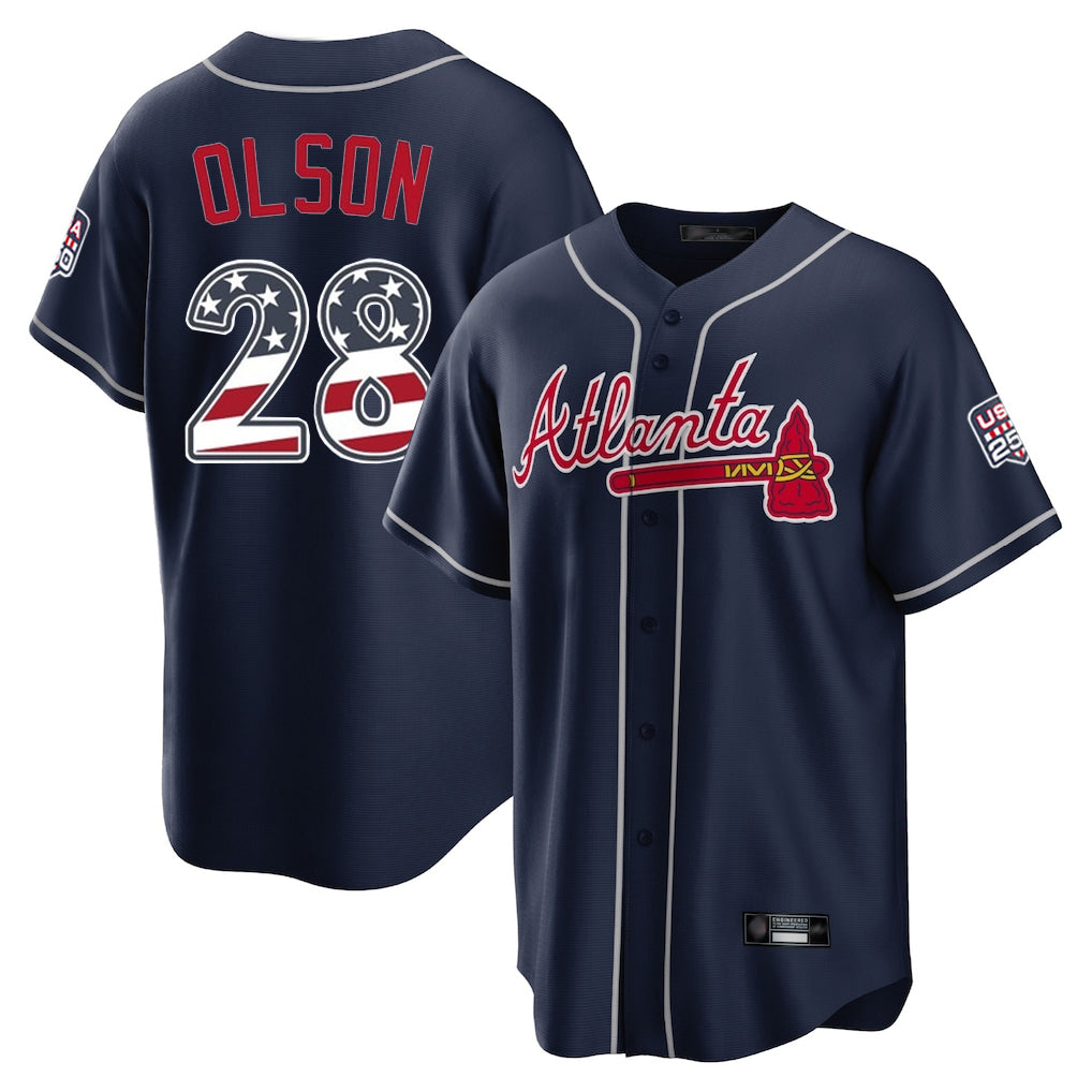 Atlanta Braves #28 Matt Olson Player Navy FEDASGOGE USA 250 Fourth Of July Limited Home Game Stitched Jerseys
