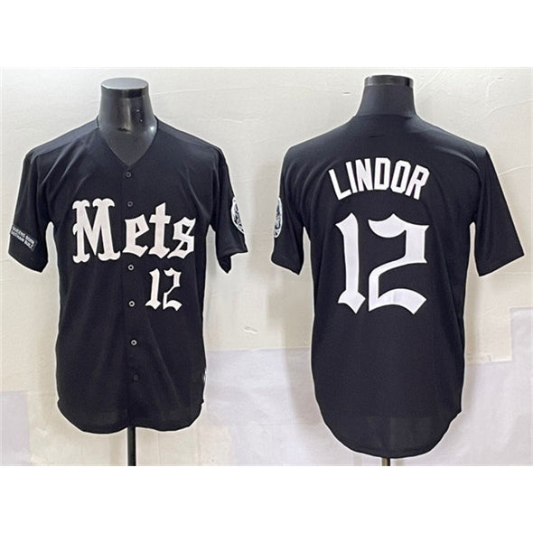 New York Mets #12 Francisco Lindor Black FEDASGOGE 'Gotham Gothic Edition' Vapor Premier Limited Stitched Jersey