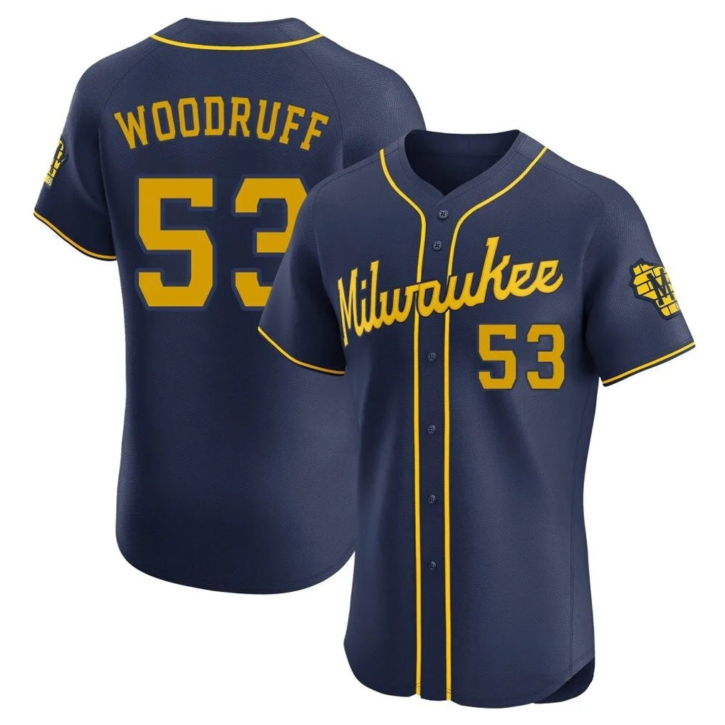 Milwaukee Brewers #53 Brandon Woodruff Player Navy FEDASGOGE Home Limited Elite Stitched Jerseys