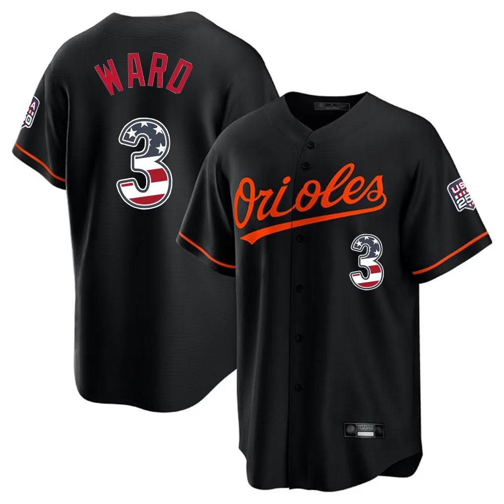 Baltimore Orioles #3 Taylor Ward Player Black FEDASGOGE USA 250 Fourth of July Home Game Stitched Jerseys
