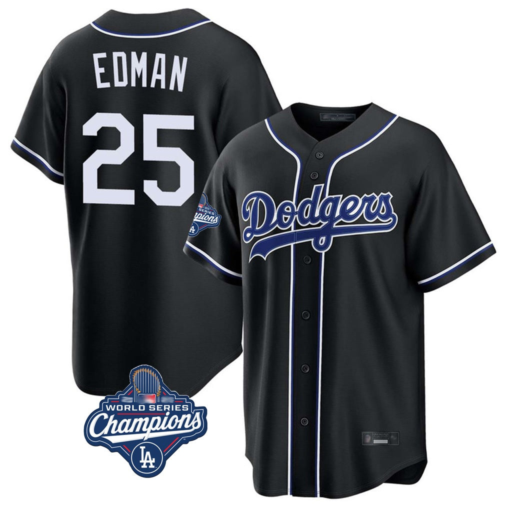 Los Angeles Dodgers #25 Tommy Edman Player Black FEDASGOGE World Series Meet Carbon Limited Home Stitched Jerseys