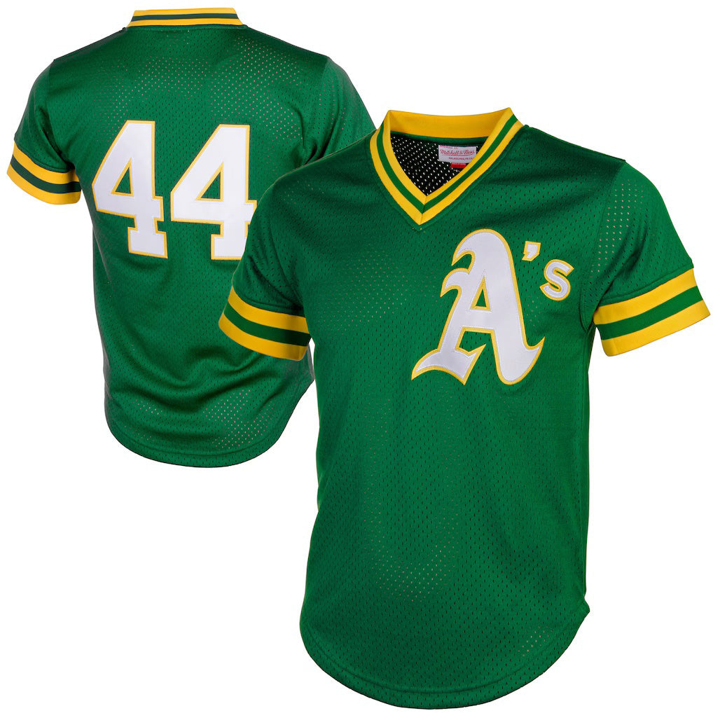 Oakland Athletics #44 Reggie Jackson Mitchell & Ness Green FEDASGOGE Authentic Batting Practice Jersey
