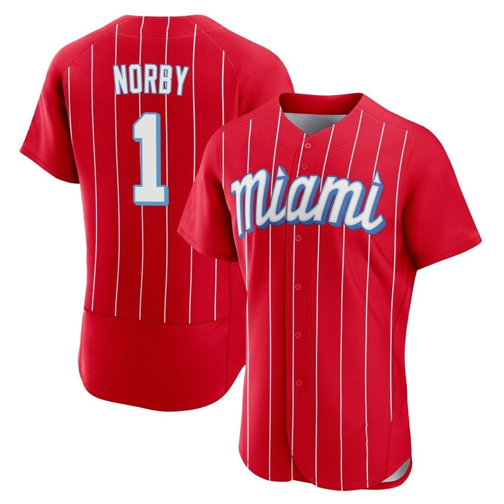 Miami Marlins #1 Connor Norby Player Red FEDASGOGE City Connect Home Limited Elite Stitched Jerseys
