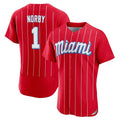 Miami Marlins #1 Connor Norby Player Red FEDASGOGE City Connect Home Limited Elite Stitched Jerseys