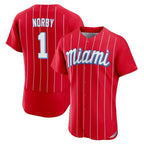 Miami Marlins #1 Connor Norby Player Red FEDASGOGE City Connect Home Limited Elite Stitched Jerseys