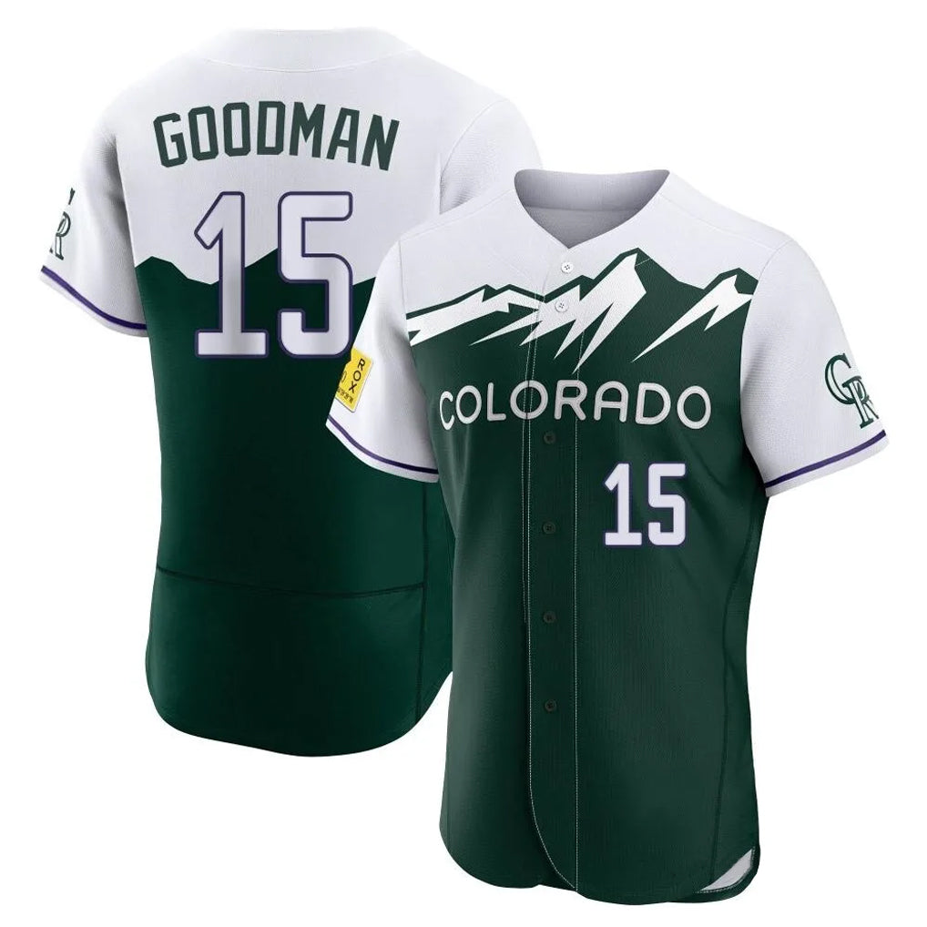 Colorado Rockies #15 Hunter Goodman Player Green FEDASGOGE City Connect Limited Elite Home Stitched Jerseys