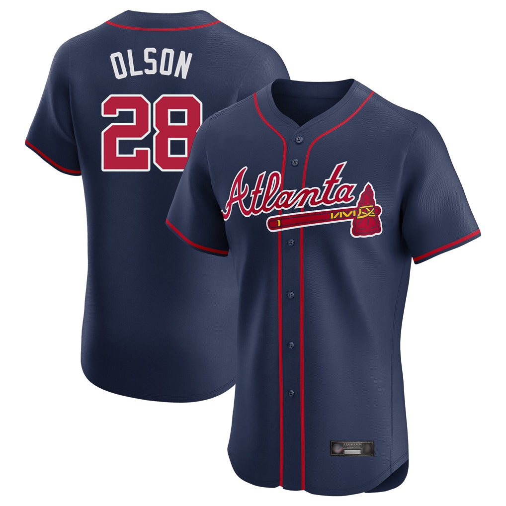 Atlanta Braves #28 Matt Olson Player Navy FEDASGOGE Limited Elite Home Game Stitched Jerseys