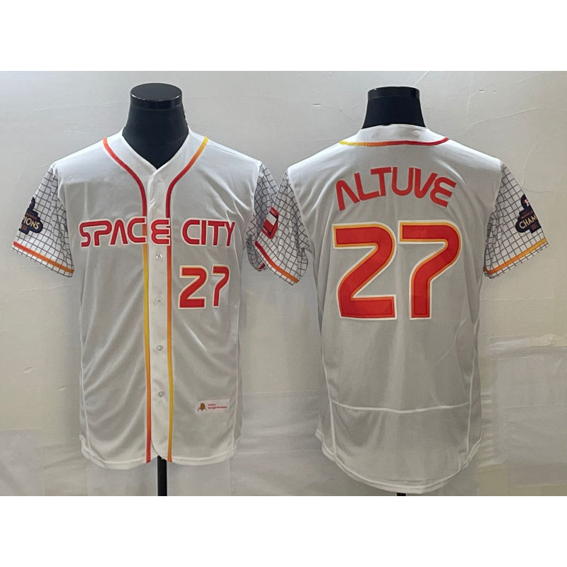 Houston Astros #27 Jose Altuve Number White FEDASGOGE 2023 City Connect Flex Base Stitched Jersey 2
