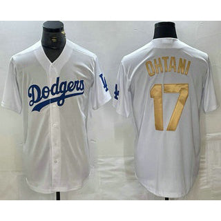 Los Angeles Dodgers #17 Shohei Ohtani White Gold FEDASGOGE Stitched Cool Base Jerseys