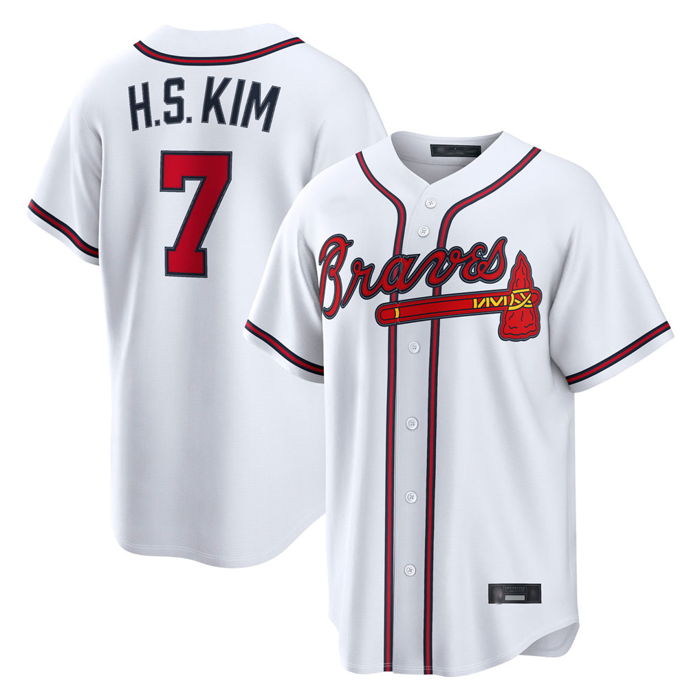 Atlanta Braves #7 Ha-Seong Kim Player White FEDASGOGE Home Game Stitched Jerseys