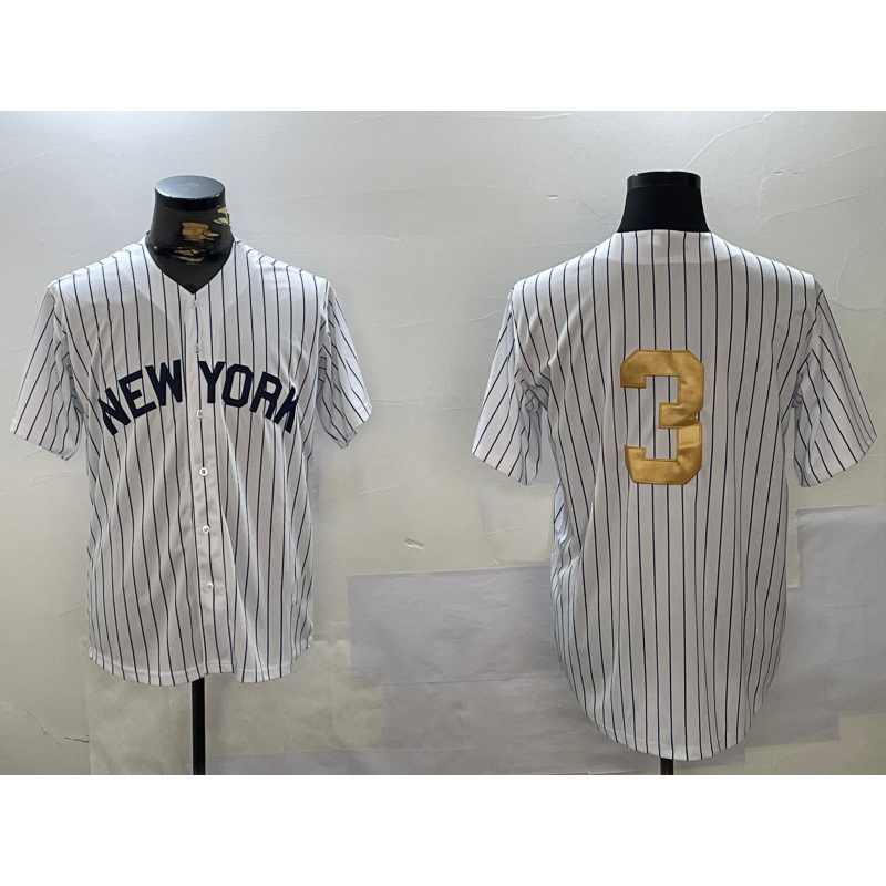 New York Yankees #3 Babe Ruth White FEDASGOGE Pinstripe Without Name Fashion Cool Base Jersey 2