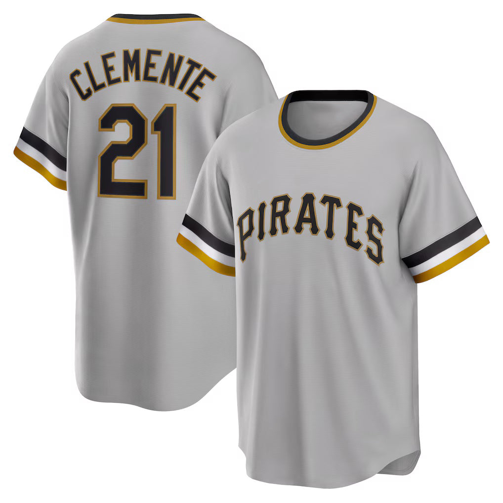 Pittsburgh Pirates #21 Roberto Clemente Gray FEDASGOGE Road Cooperstown Collection Player Jersey