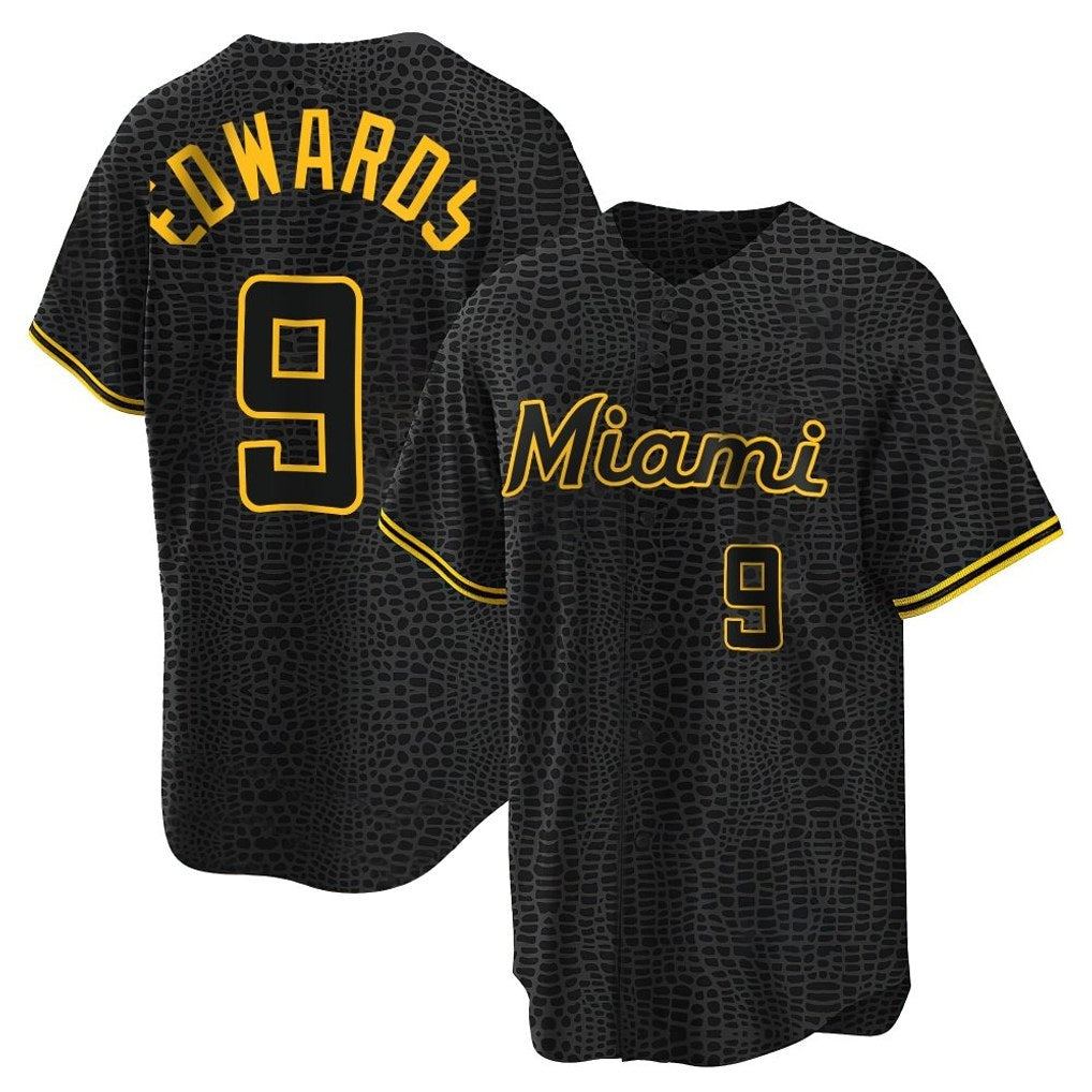 Miami Marlins #9 Xavier Edwards Player Black FEDASGOGE Snake Skin City Home Game Stitched Jerseys