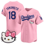 Los Angeles Dodgers #18 Yoshinobu Yamamoto Pink FEDASGOGE 2025 Hello Kitty Vapor Limited Stitched Jersey