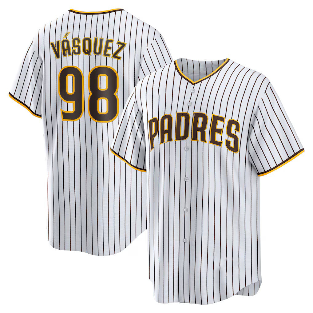 San Diego Padres #98 Randy Vasquez White FEDASGOGE Home Replica Jersey