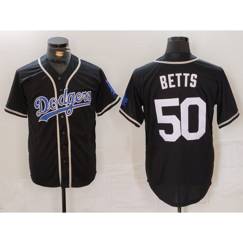 Los Angeles Dodgers #50 Mookie Betts Black White FEDASGOGE Cool Base Stitched Jersey