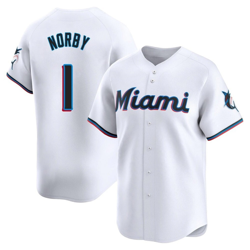 Miami Marlins #1 Connor Norby Player White FEDASGOGE Home Limited Stitched Jerseys