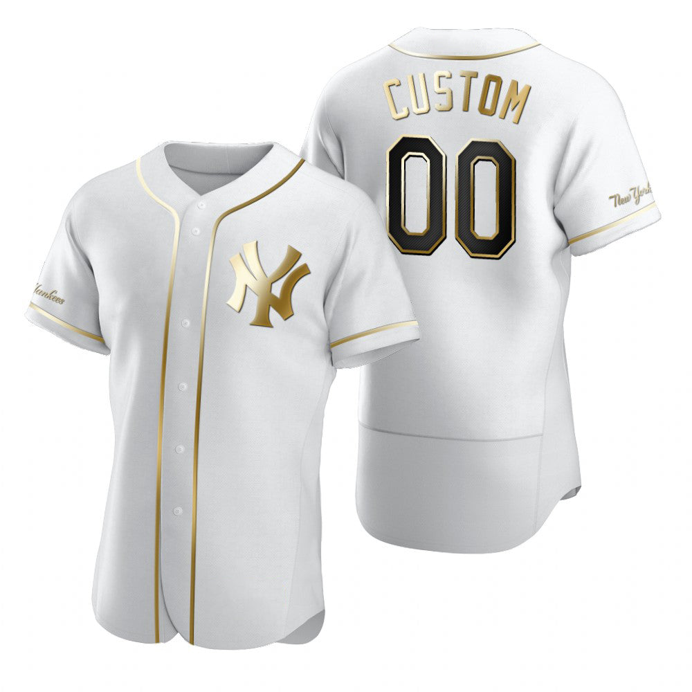 Custom New York Yankees White FEDASGOGE Stitched Flex Base Golden Edition Jersey