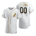 Custom New York Yankees White FEDASGOGE Stitched Flex Base Golden Edition Jersey