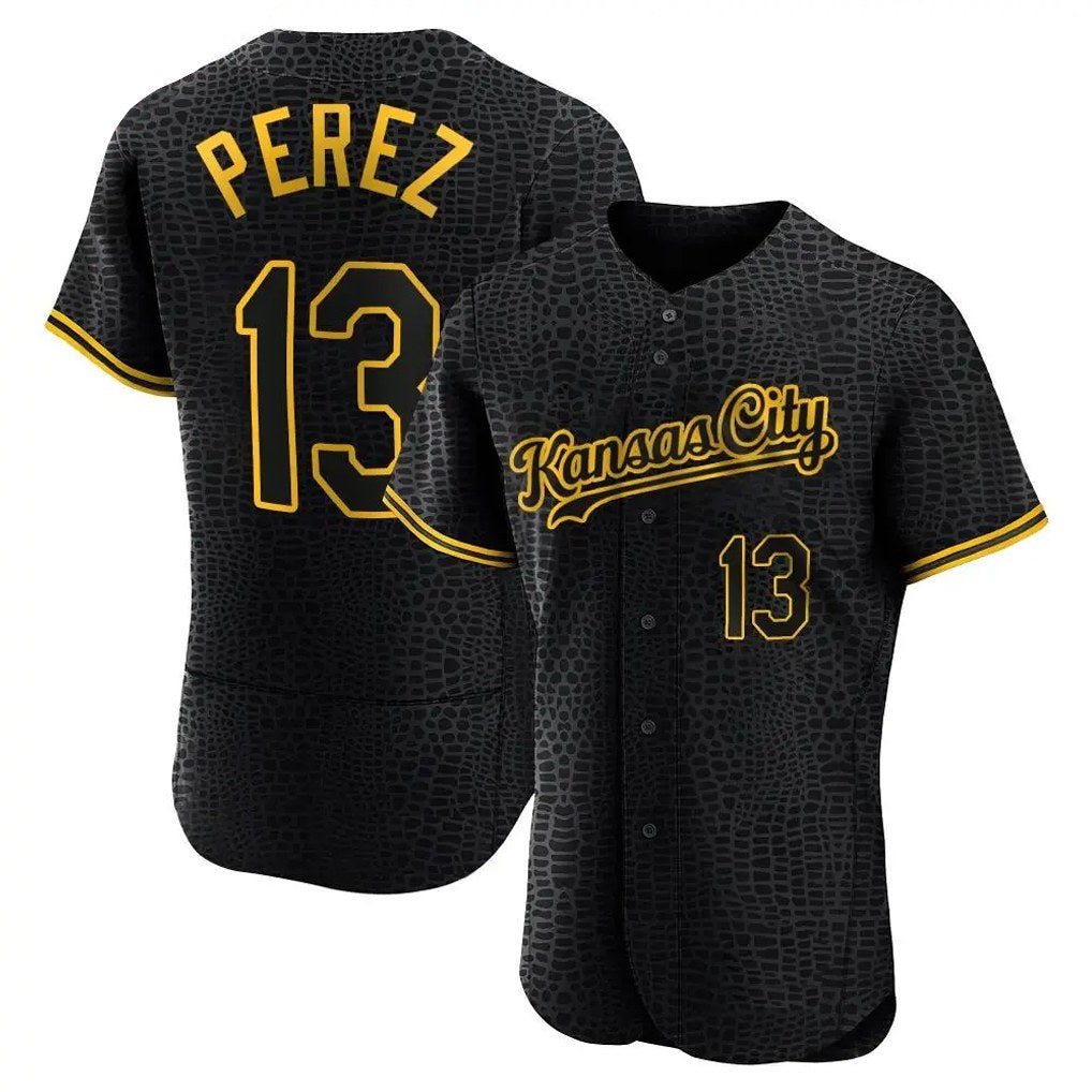 Kansas City Royals #13 Salvador Perez Player Black FEDASGOGE Snake Skin City Limited Elite Stitched Jerseys