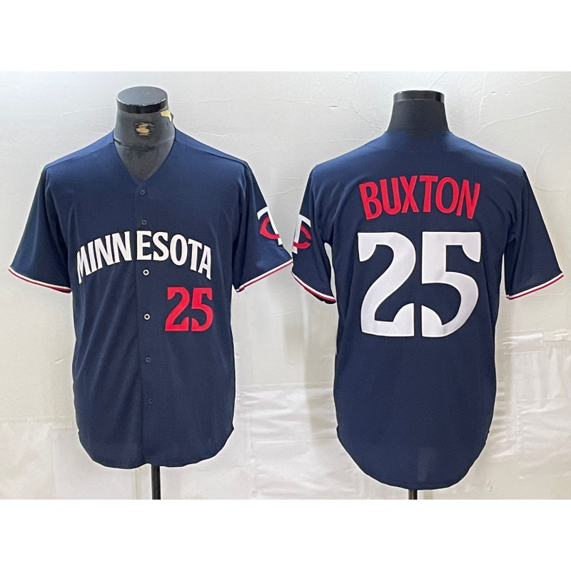 Minnesota Twins #25 Byron Buxton Number 2023 Navy Blue FEDASGOGE Cool Base Stitched Jersey 2