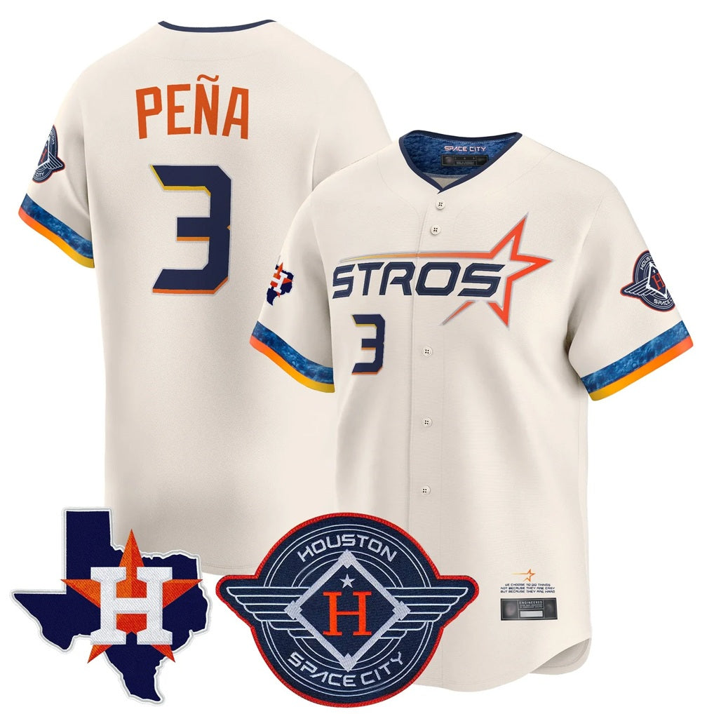 Houston Astros #3 Jeremy Pena Player Cream FEDASGOGE City Connect Texas Patch Vapor Premier Limited Home Stitched Jerseys