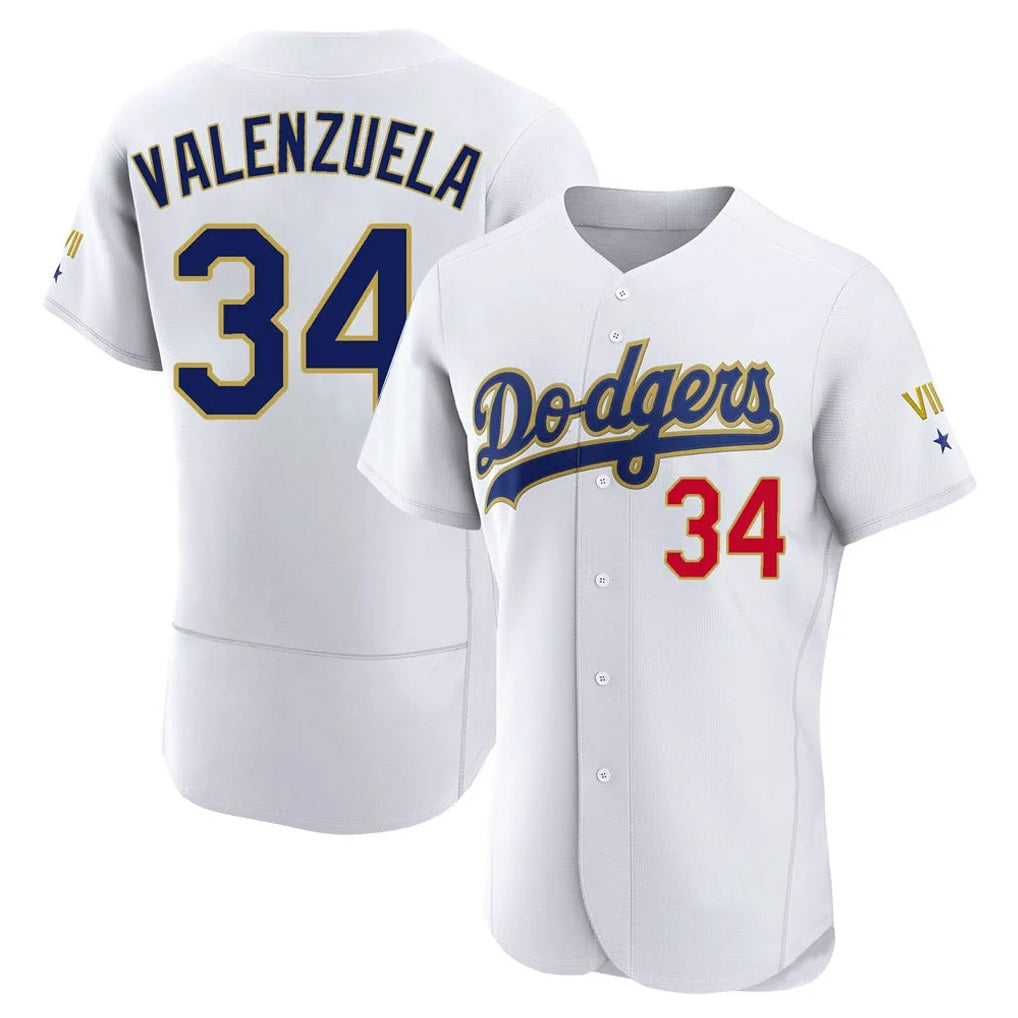 Los Angeles Dodgers #34 Fernando Valenzuela Player Gold White FEDASGOGE 2026 Collection Stadium Limited Elite Stitched Jerseys