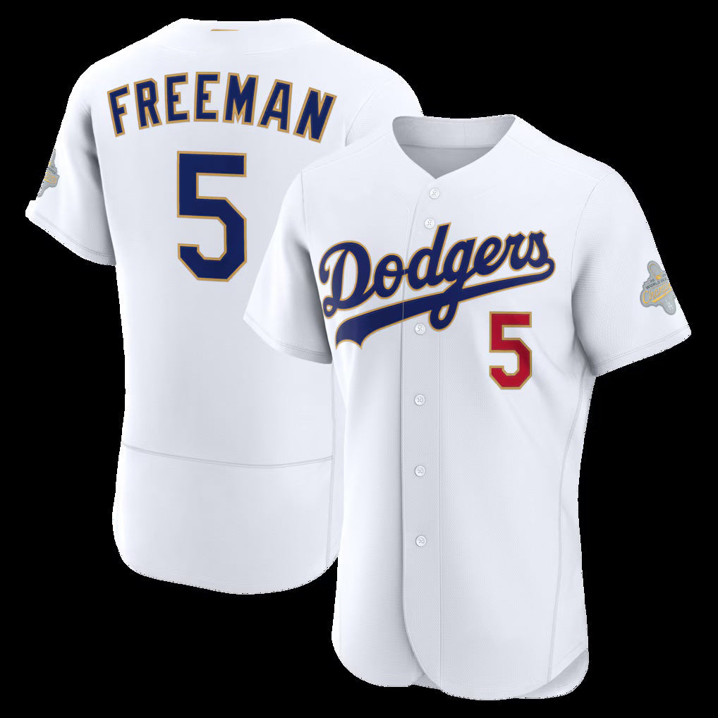 Los Angeles Dodgers #5 Freddie Freeman White FEDASGOGE 2026 Gold Collection Authentic Jersey