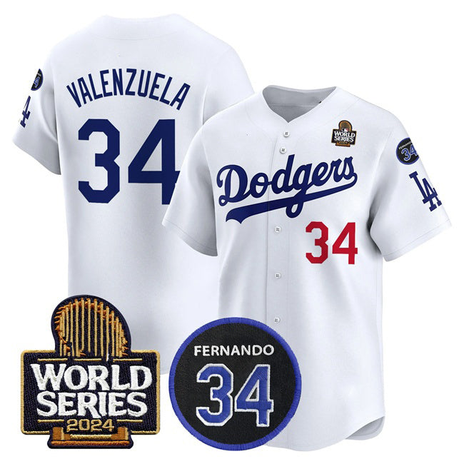 Los Angeles Dodgers #34 Toro Valenzuela White FEDASGOGE 2024 World Series With Fernando Memorial Patch Limited Stitched Jersey