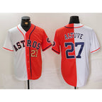 Houston Astros #27 Jose Altuve White Orange FEDASGOGE Blue Number Split Stitched Jerseys