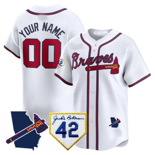 Custom Atlanta Braves 2024 Robinson & Georgia Patch Vapor Premier Limited Jersey ¨C White FEDASGOGE