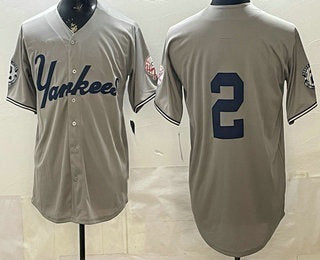 New York Yankees #2 Derek Jeter Grey FEDASGOGE Without Name Limited Jersey