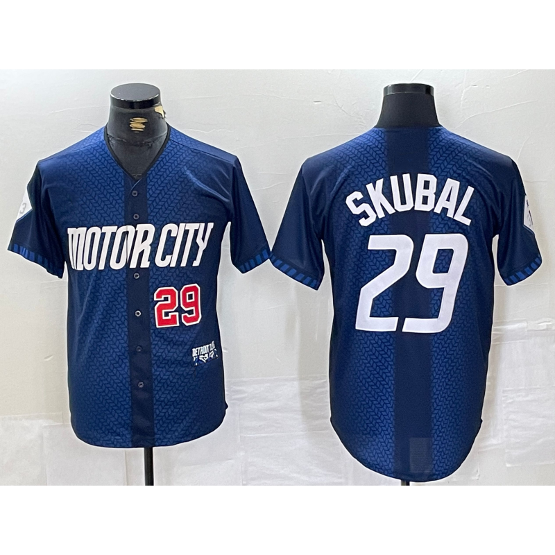 Detroit Tigers #29 Tarik Skubal Number 2024 Navy FEDASGOGE City Connect Cool Base Limited Stitched Jersey