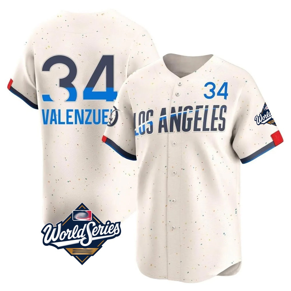 Los Angeles Dodgers #34 Fernando Valenzuela Player Cream FEDASGOGE World Series City Connect Limited Home Stitched Jerseys