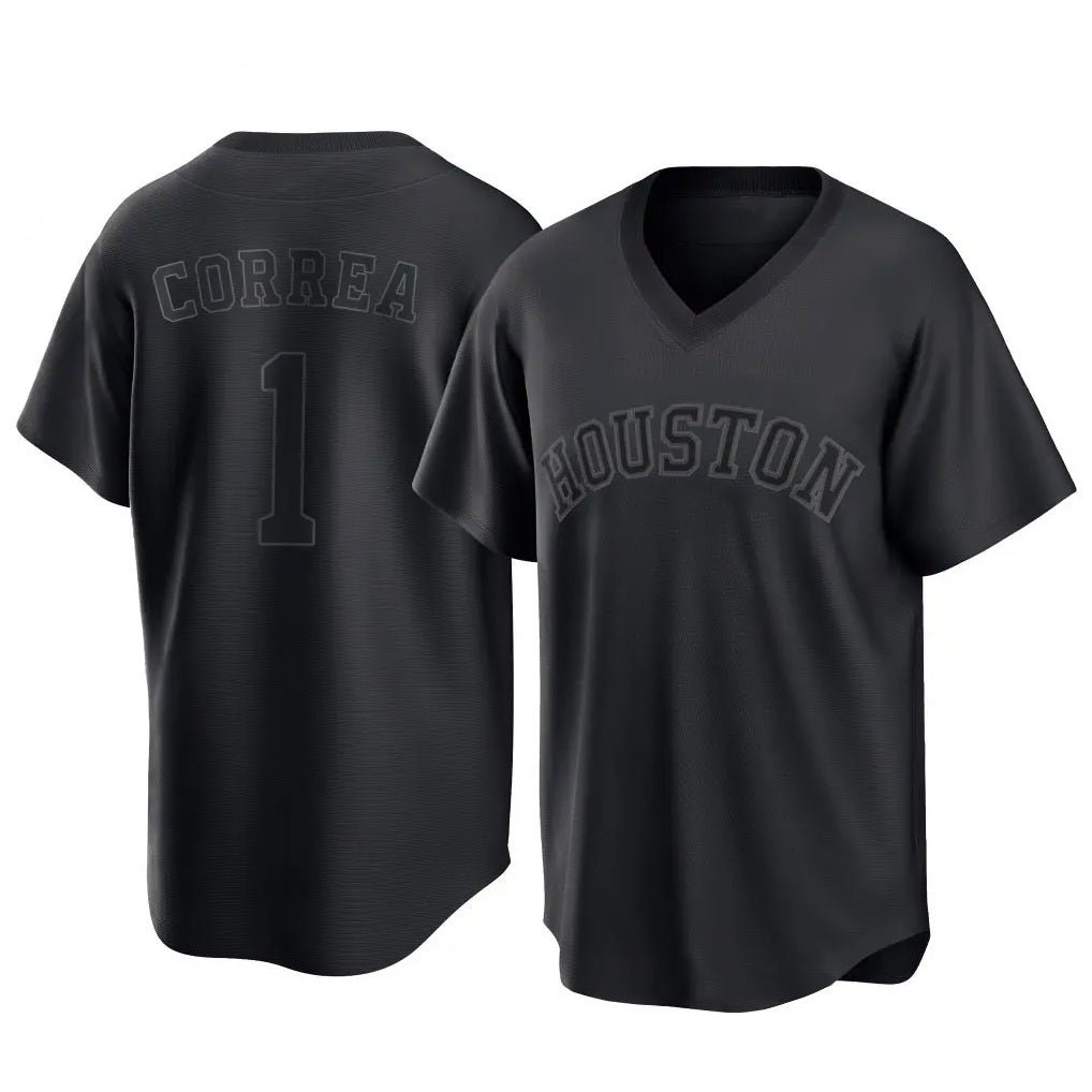 Houston Astros #1 Carlos Correa Player Black FEDASGOGE Fashion T-shirt Home Game Stitched Jerseys