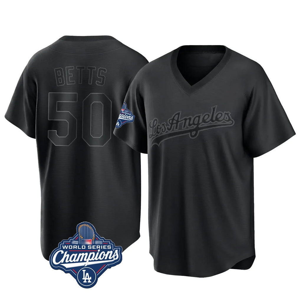 Los Angeles Dodgers #50 Mookie Betts Player Black FEDASGOGE World Series Meet Pitch Fashion T-shirt Stitched Jerseys