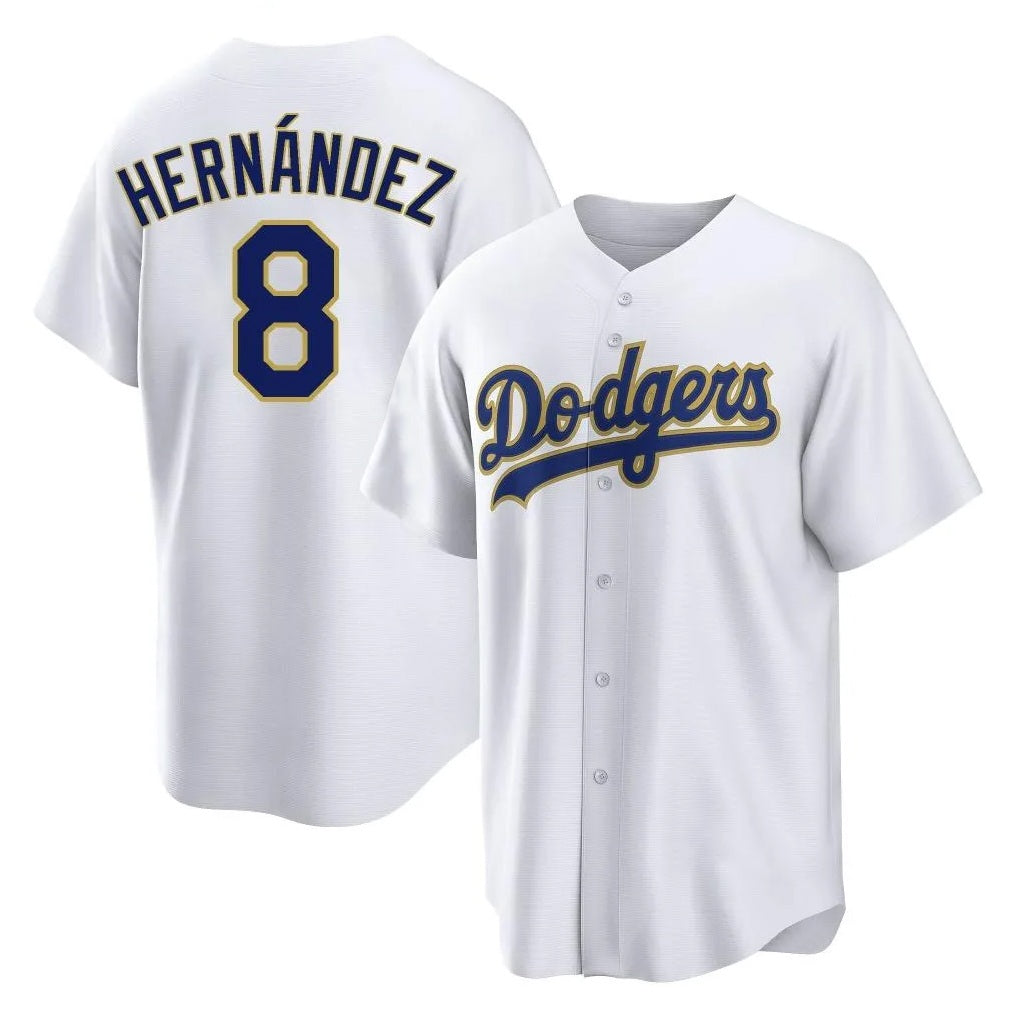 Los Angeles Dodgers #8 Enrique Hern¨¢ndez Player Gold White FEDASGOGE 2026 Collection Stadium Game Stitched Jerseys