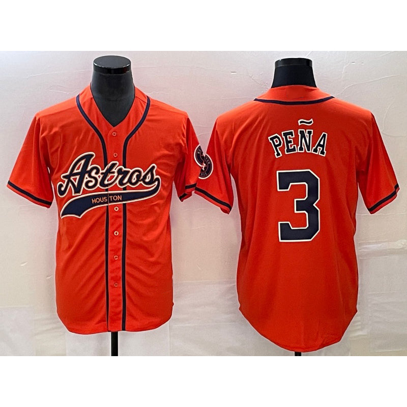 Houston Astros #3 Jeremy Pena Orange With FEDASGOGE Patch Cool Base Stitched Jersey