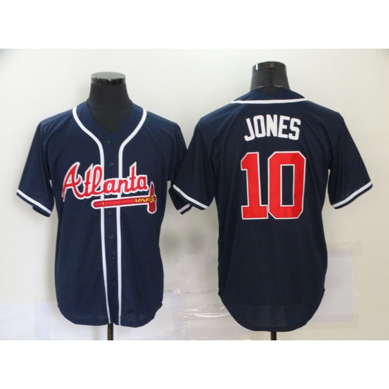 Atlanta Braves #10 Chipper Jones Navy Blue FEDASGOGE Stitched Cool Base Jersey