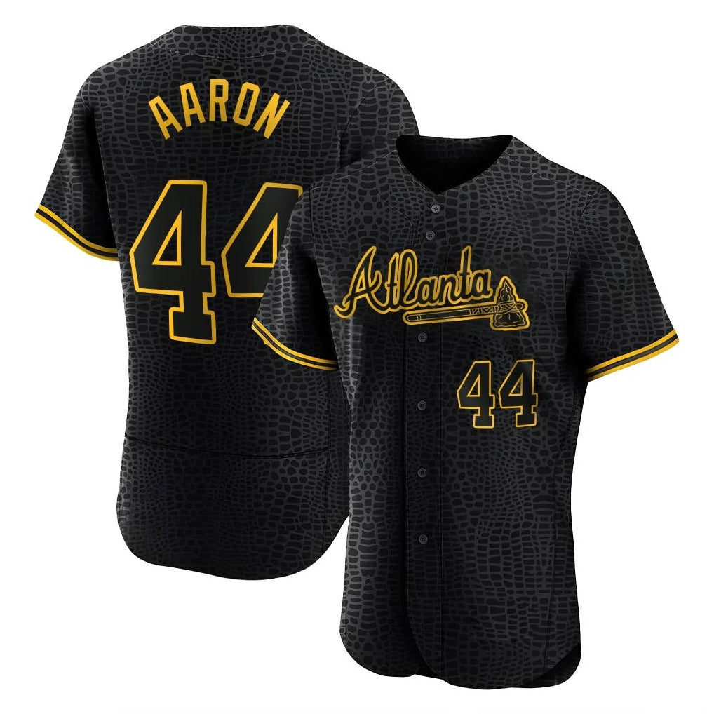 Atlanta Braves #44 Hank Aaron Player Black FEDASGOGE Snake Skin City Limited Elite Home Game Stitched Jerseys