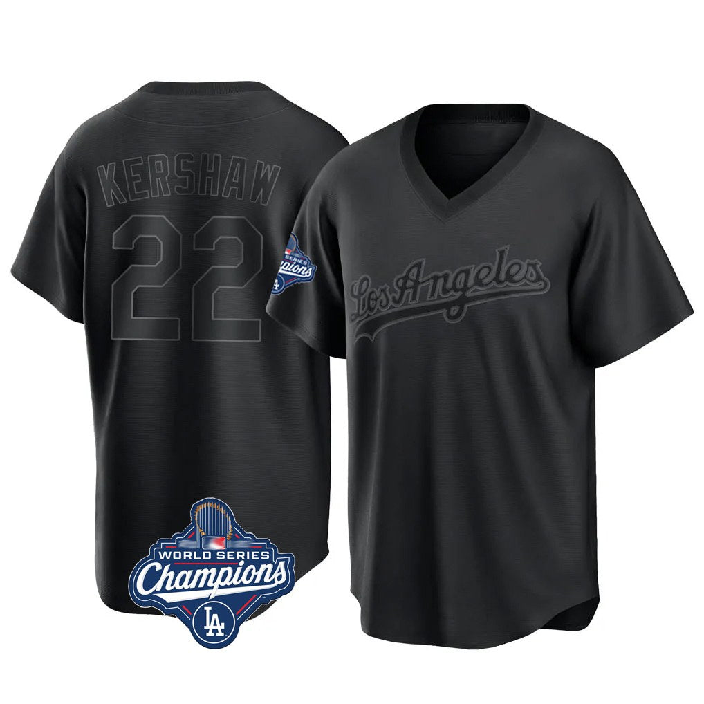 Los Angeles Dodgers #22 Clayton Kershaw Player Black FEDASGOGE World Series Meet Pitch Fashion T-shirt Stitched Jerseys