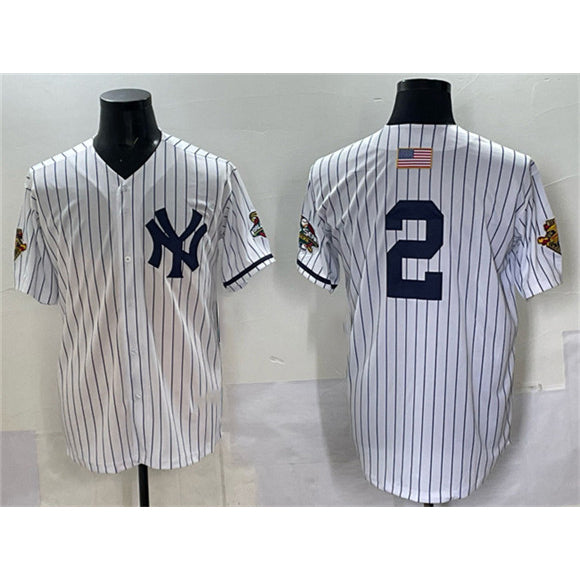 New York Yankees #2 Derek Jeter White FEDASGOGE Strip World Series Limited Stitched Jersey
