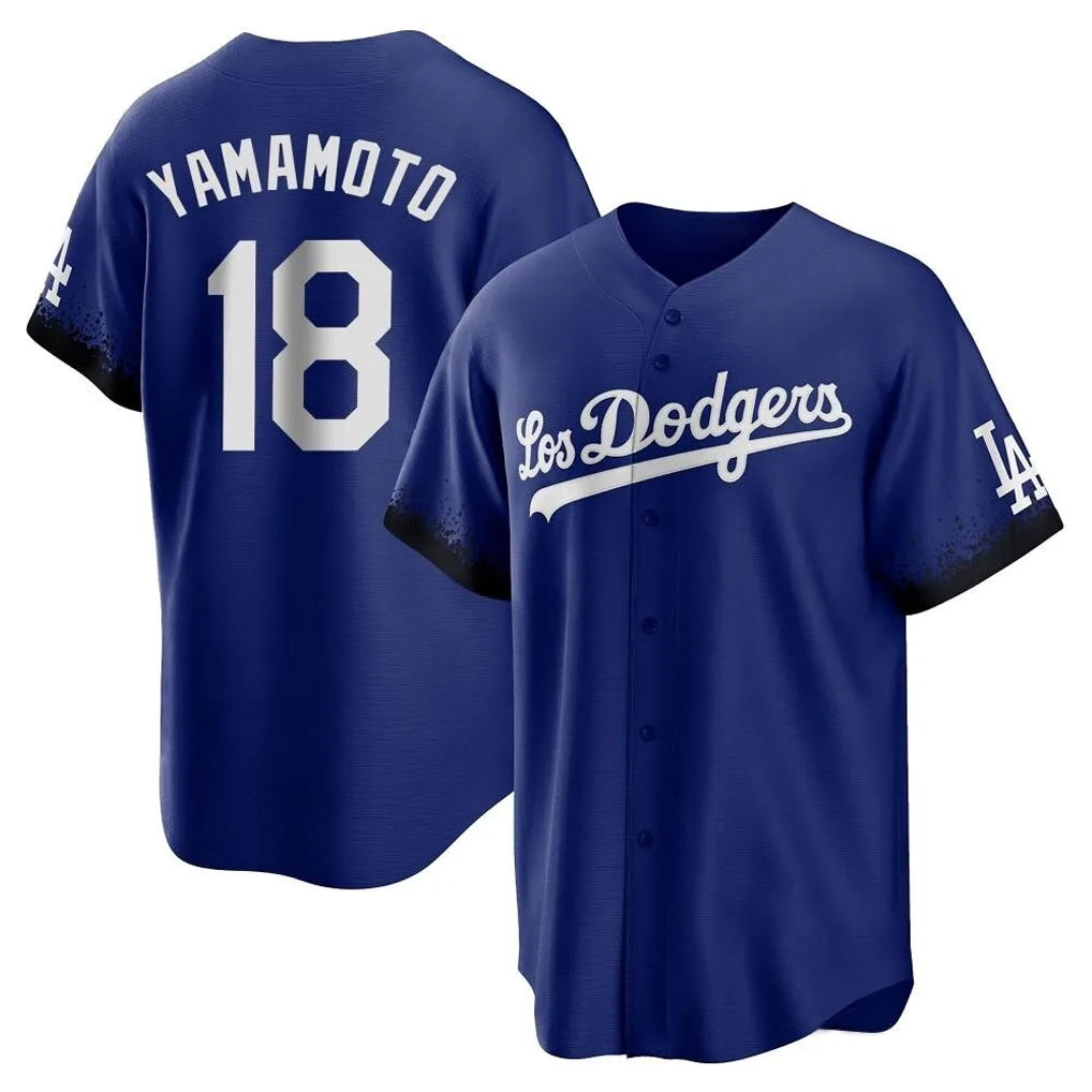 Los Angeles Dodgers #18 Yoshinobu Yamamoto Player Royal FEDASGOGE City Connect Home Game Stitched Jerseys